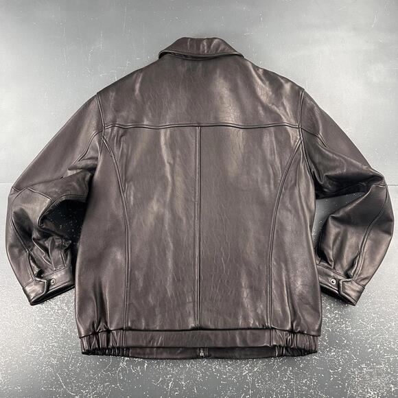 Jos A Bank Leather Jacket Mens Large Black Full Zip Soft Supple Dress Old Money - Picture 8 of 9